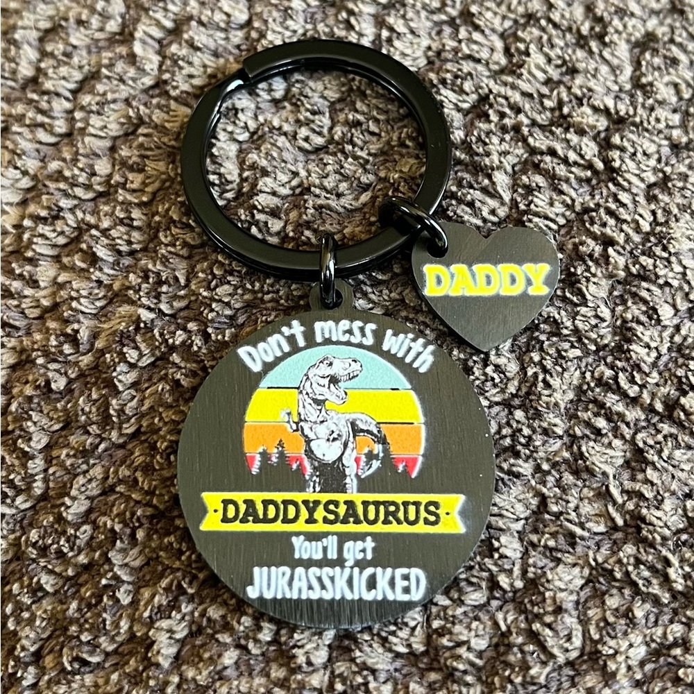 Daddysaurus Keychain with Heart Charm